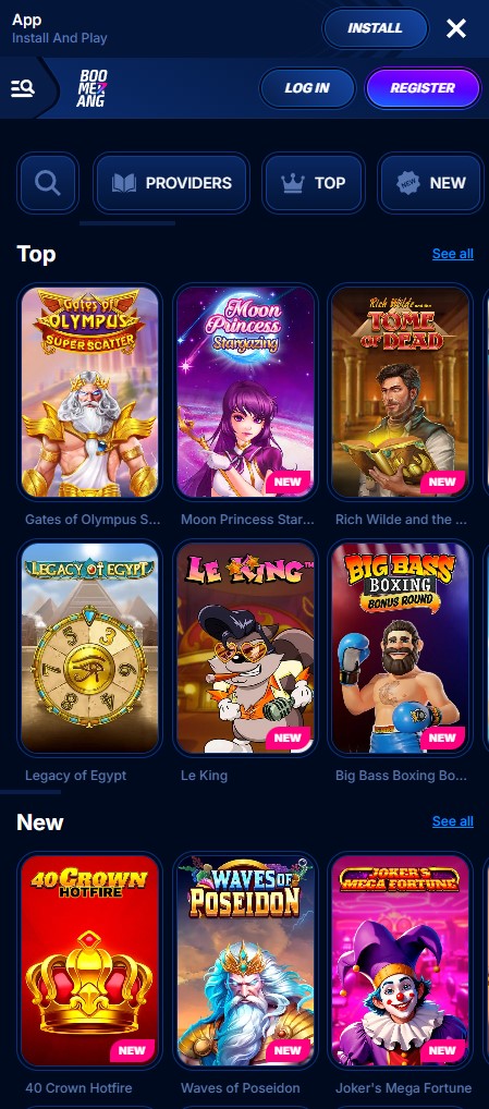 Boomerang Casino Spielautomaten auf einem Smartphone